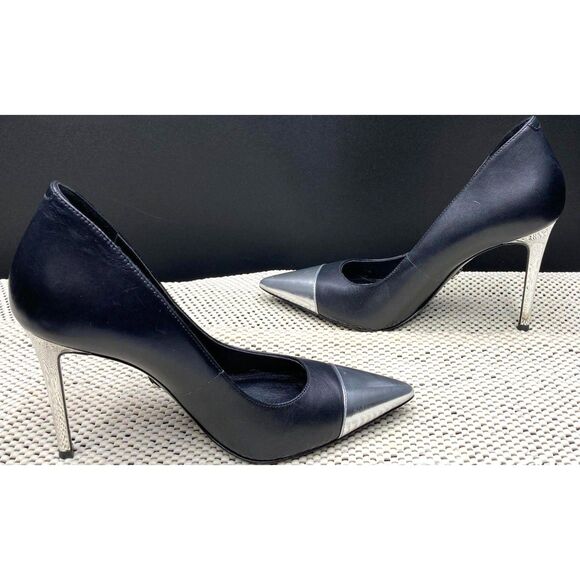 Authentic Michael Kors "Keke" Black Chrome Tip Cap & Chrome Heels 10.5/11 - Picture 3 of 6